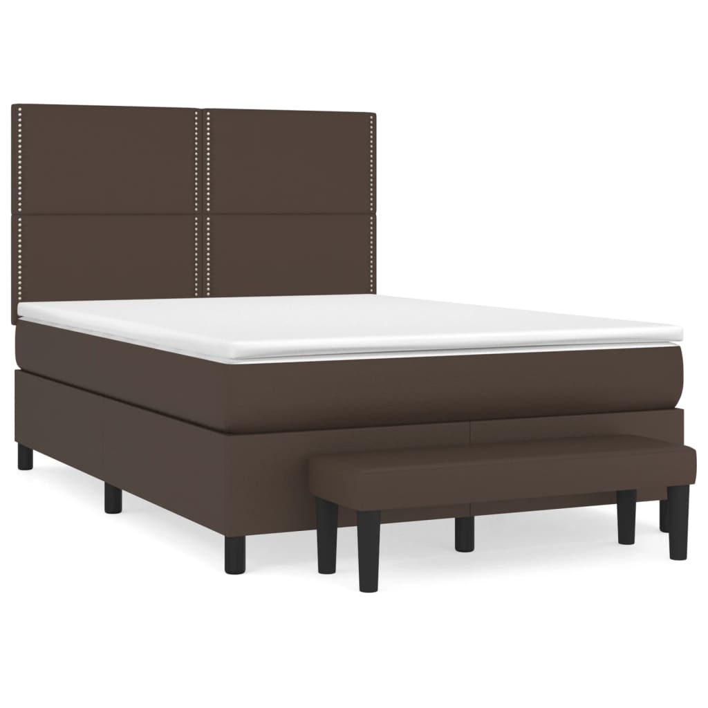 Κρεβάτι Boxspring με Στρώμα Καφέ 140x190εκ. από Συνθετικό Δέρμα