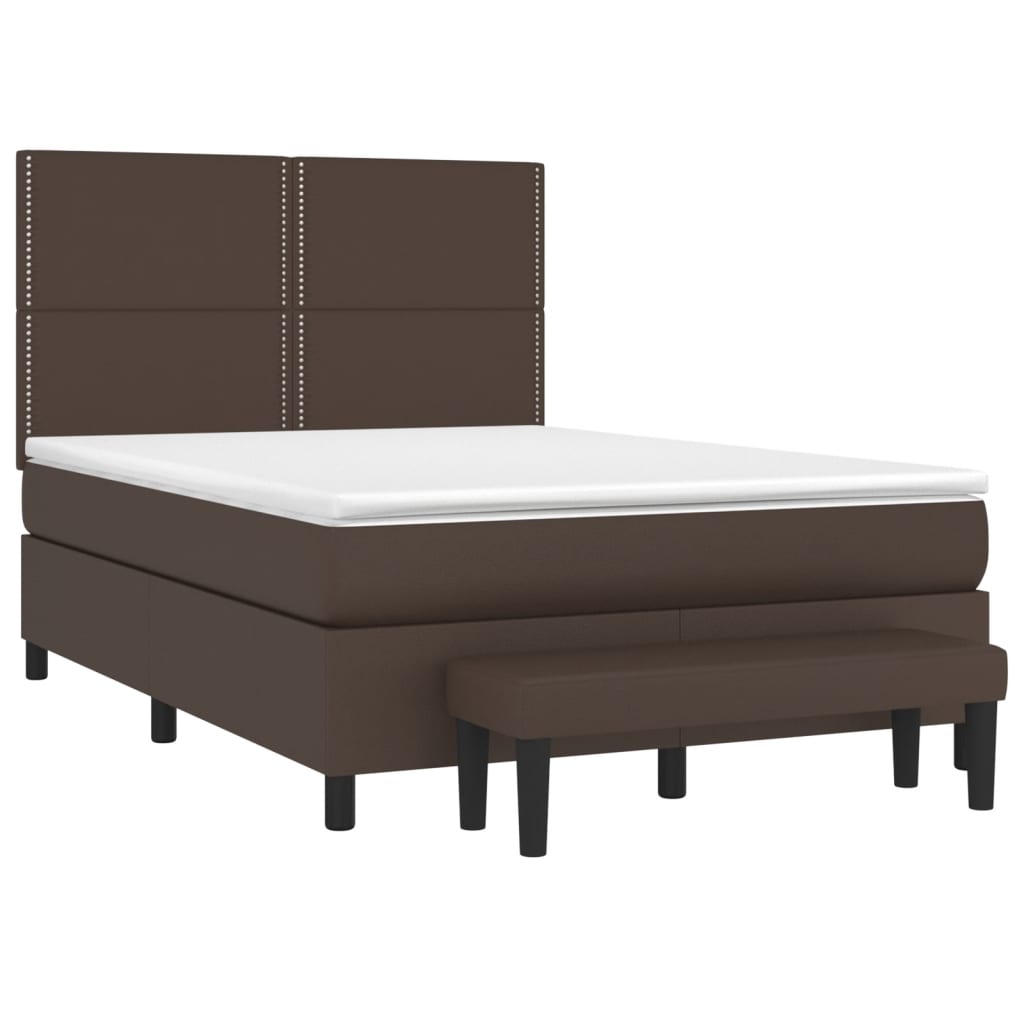 Κρεβάτι Boxspring με Στρώμα Καφέ 140x190εκ. από Συνθετικό Δέρμα