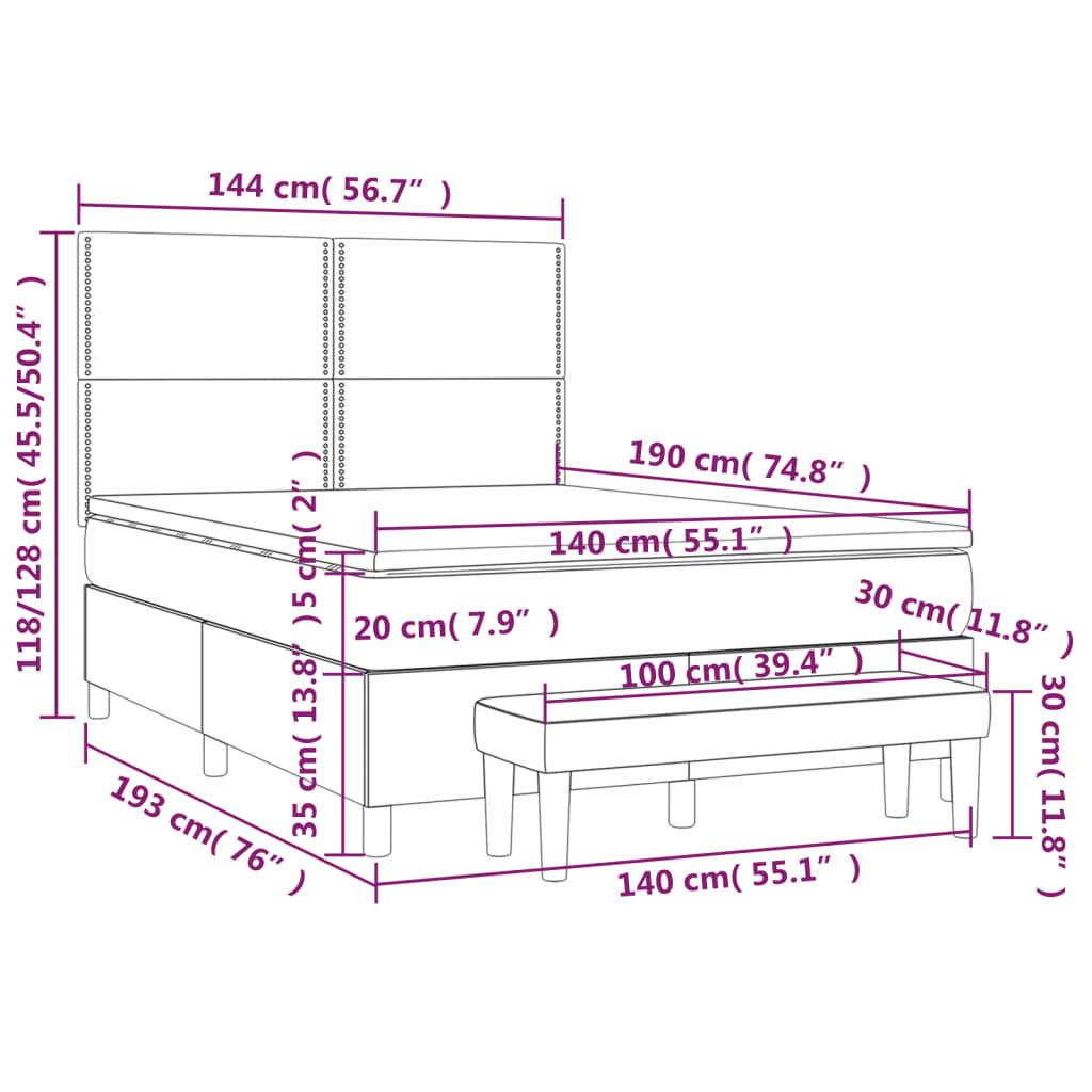 Κρεβάτι Boxspring με Στρώμα Καφέ 140x190εκ. από Συνθετικό Δέρμα