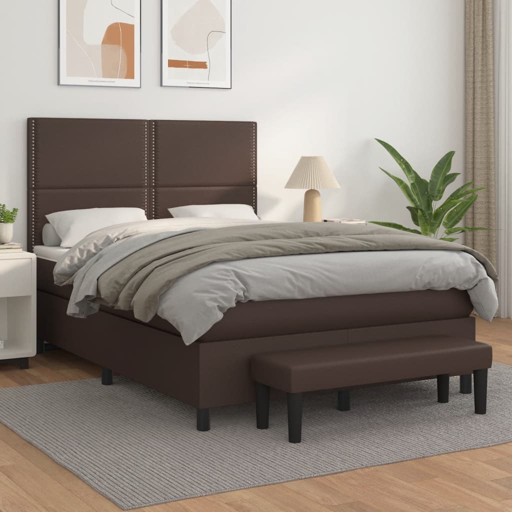 Κρεβάτι Boxspring με Στρώμα Καφέ 140x190εκ. από Συνθετικό Δέρμα