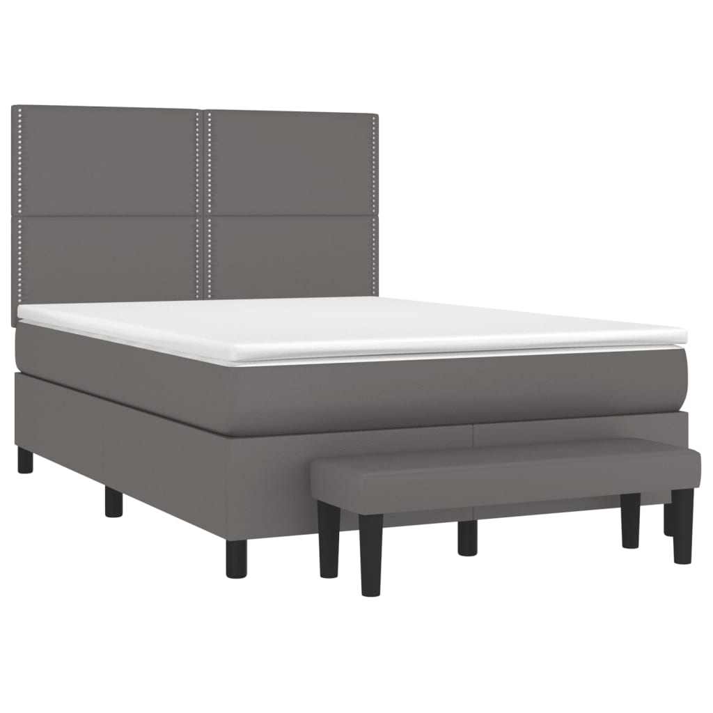 Κρεβάτι Boxspring με Στρώμα Γκρι 140x190εκ. από Συνθετικό Δέρμα