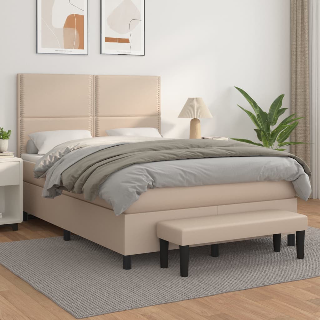 Κρεβάτι Boxspring με Στρώμα Καπουτσίνο 140x190εκ.από Συνθ.Δέρμα