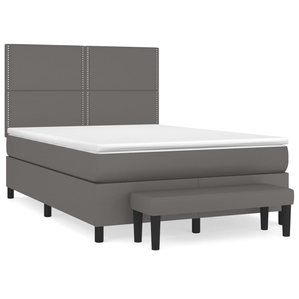 Κρεβάτι Boxspring με Στρώμα Γκρι 140x200εκ. από Συνθετικό Δέρμα
