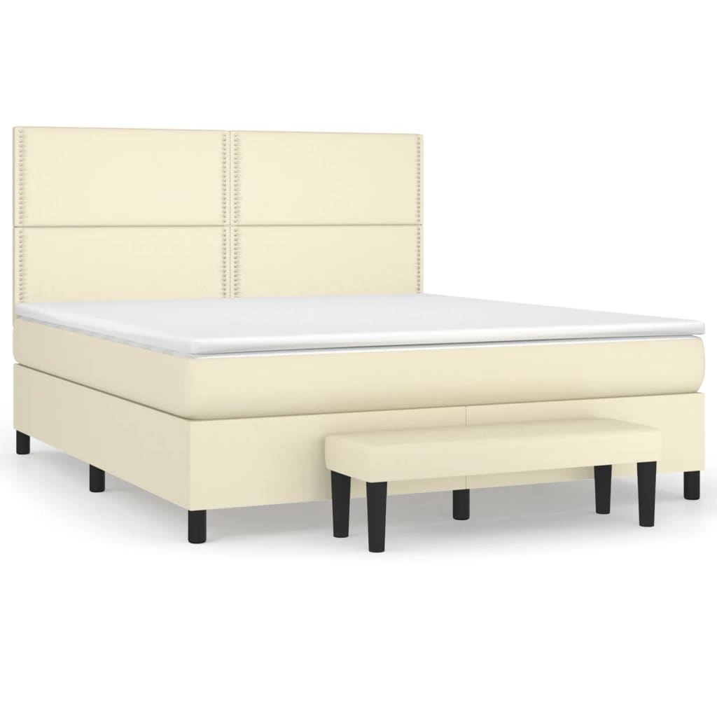 Κρεβάτι Boxspring με Στρώμα Κρεμ 160x200εκ. από Συνθετικό Δέρμα