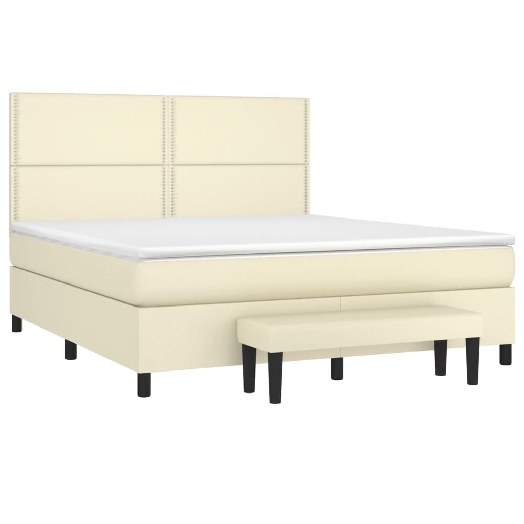Κρεβάτι Boxspring με Στρώμα Κρεμ 160x200εκ. από Συνθετικό Δέρμα
