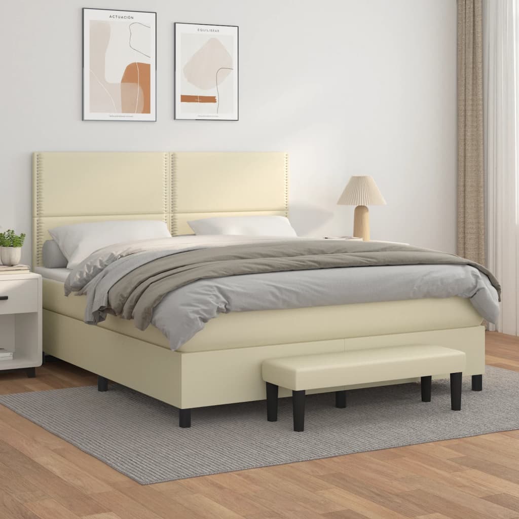 Κρεβάτι Boxspring με Στρώμα Κρεμ 160x200εκ. από Συνθετικό Δέρμα