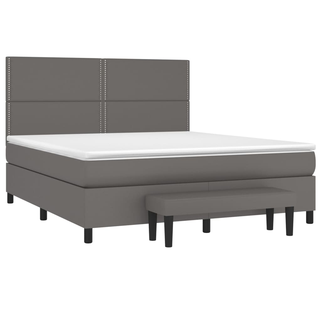 Κρεβάτι Boxspring με Στρώμα Γκρι 160x200εκ. από Συνθετικό Δέρμα