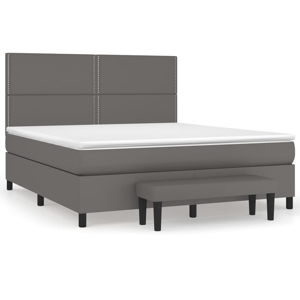 Κρεβάτι Boxspring με Στρώμα Γκρι 160x200εκ. από Συνθετικό Δέρμα