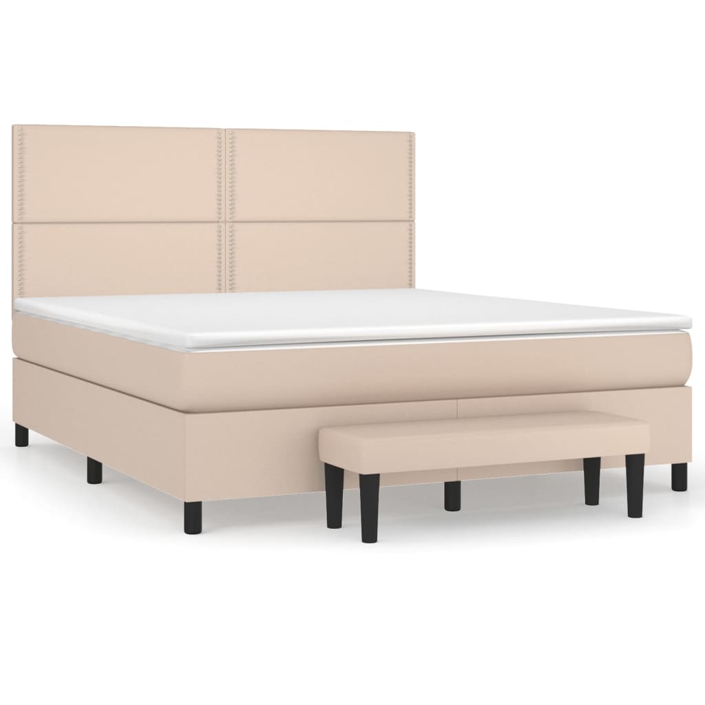 Κρεβάτι Boxspring με Στρώμα Καπουτσίνο 160x200εκ.από Συνθ.Δέρμα