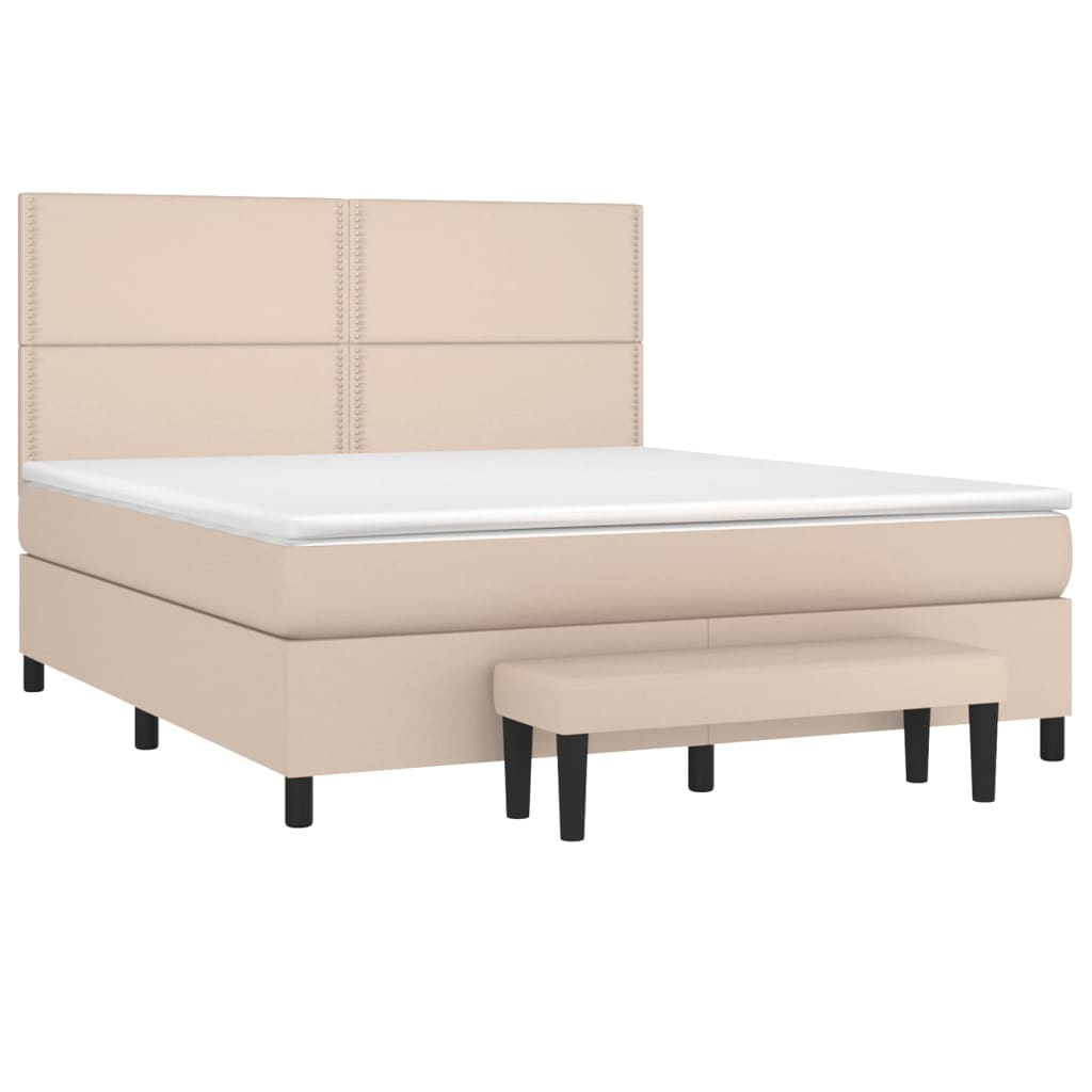 Κρεβάτι Boxspring με Στρώμα Καπουτσίνο 160x200εκ.από Συνθ.Δέρμα