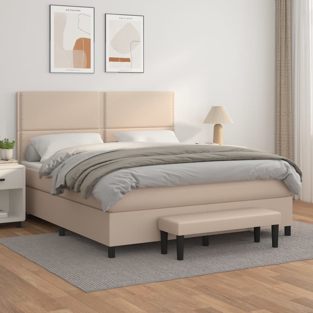 Κρεβάτι Boxspring με Στρώμα Καπουτσίνο 160x200εκ.από Συνθ.Δέρμα