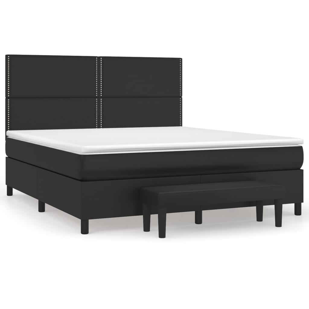 Κρεβάτι Boxspring με Στρώμα Μαύρο 180x200εκ.από Συνθετικό Δέρμα