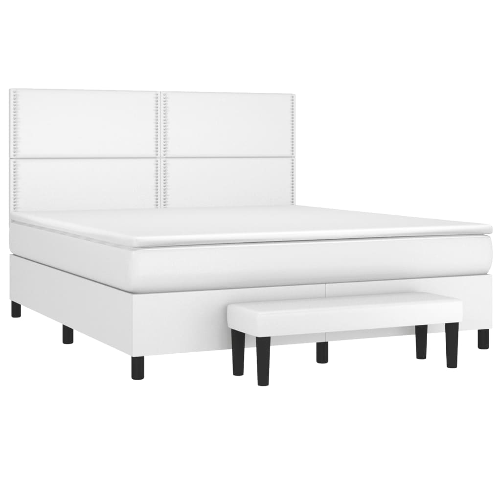 Κρεβάτι Boxspring με Στρώμα Λευκό 180x200 εκ. Συνθετικό Δέρμα