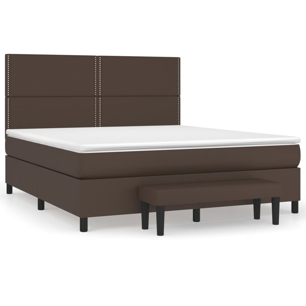 Κρεβάτι Boxspring με Στρώμα Καφέ 180x200 εκ. Συνθετικό Δέρμα