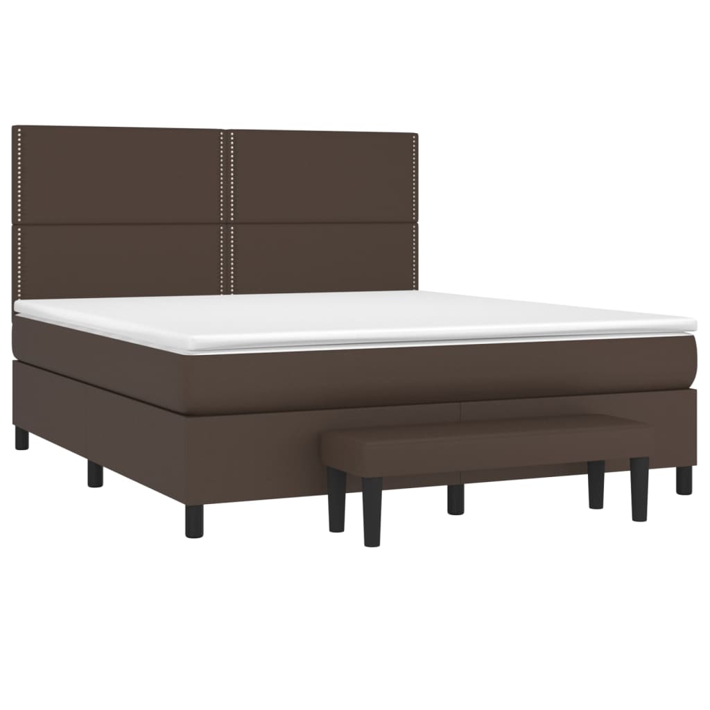 Κρεβάτι Boxspring με Στρώμα Καφέ 180x200 εκ. Συνθετικό Δέρμα