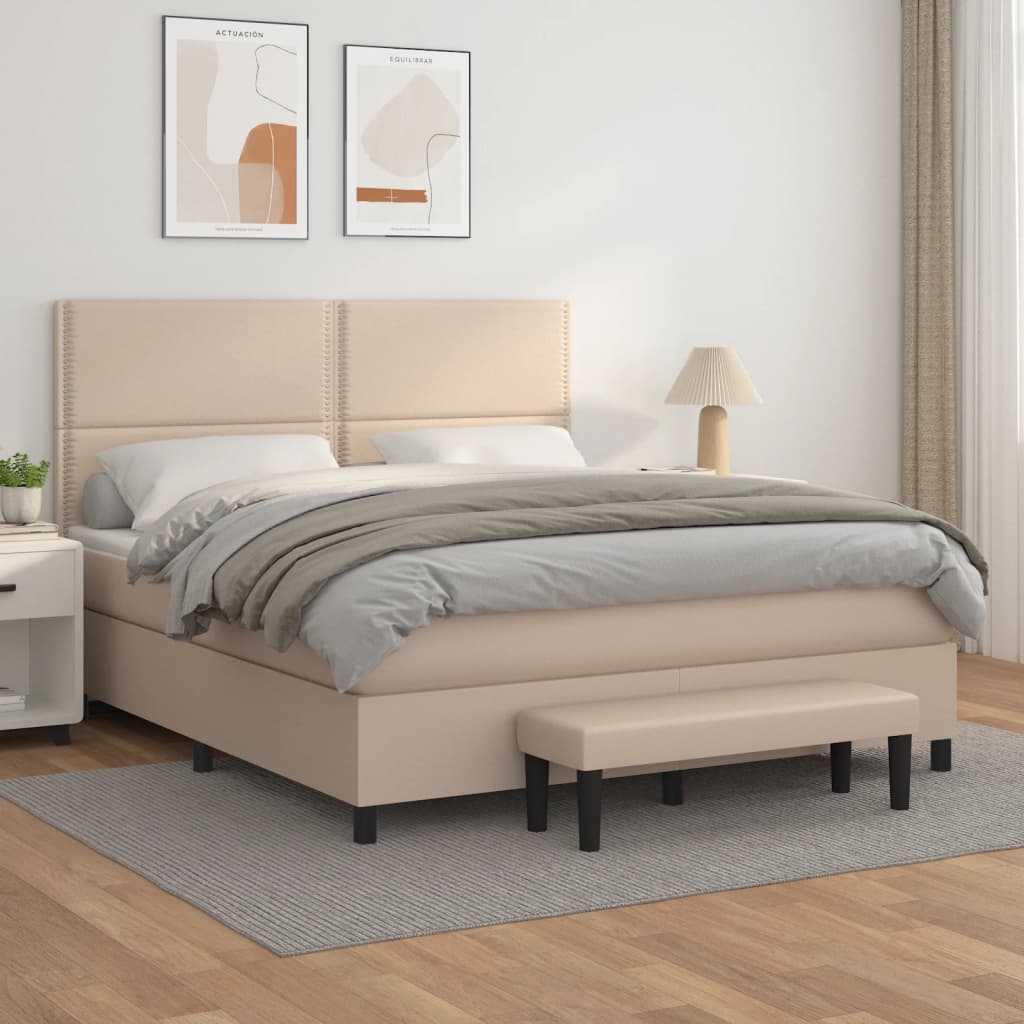 Κρεβάτι Boxspring με Στρώμα Καπουτσίνο 180x200 εκ. Συνθ. Δέρμα