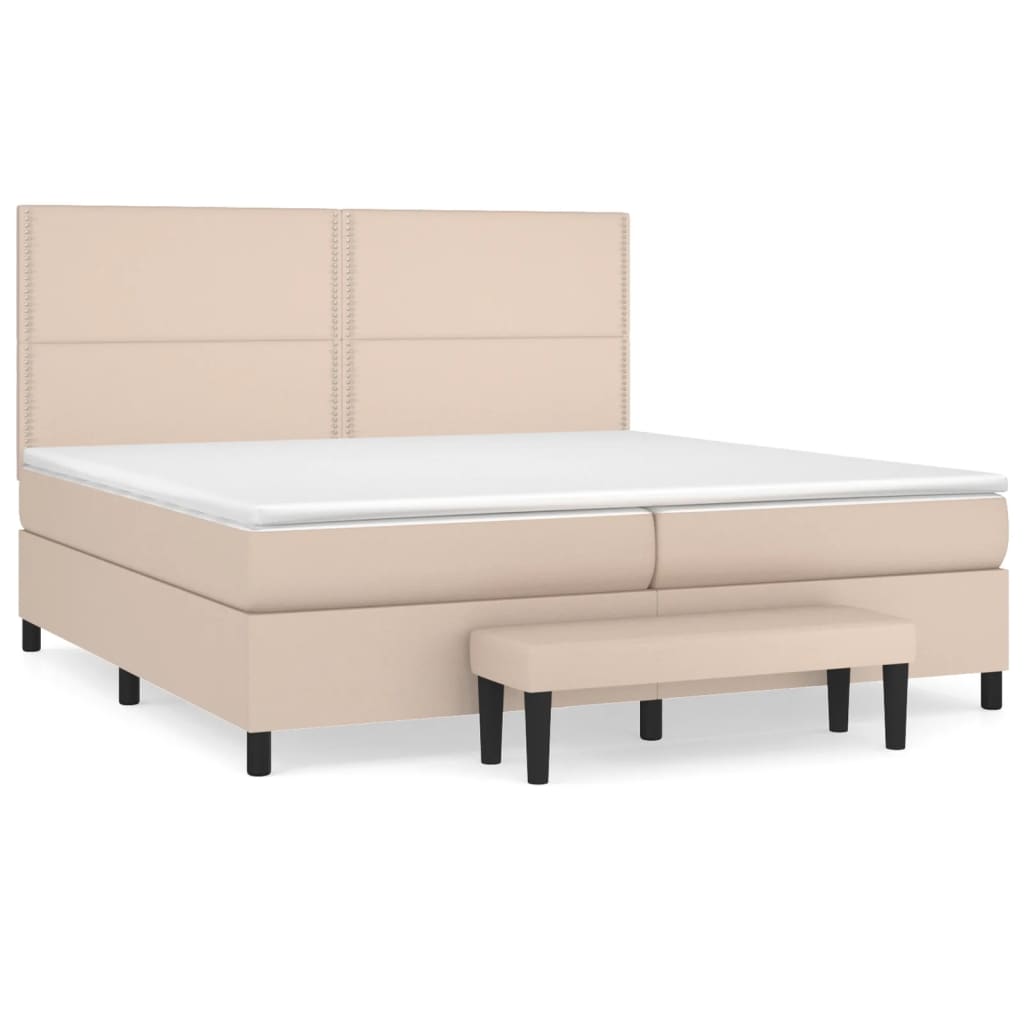 Κρεβάτι Boxspring με Στρώμα Καπουτσίνο 200x200εκ.από Συνθ.Δέρμα
