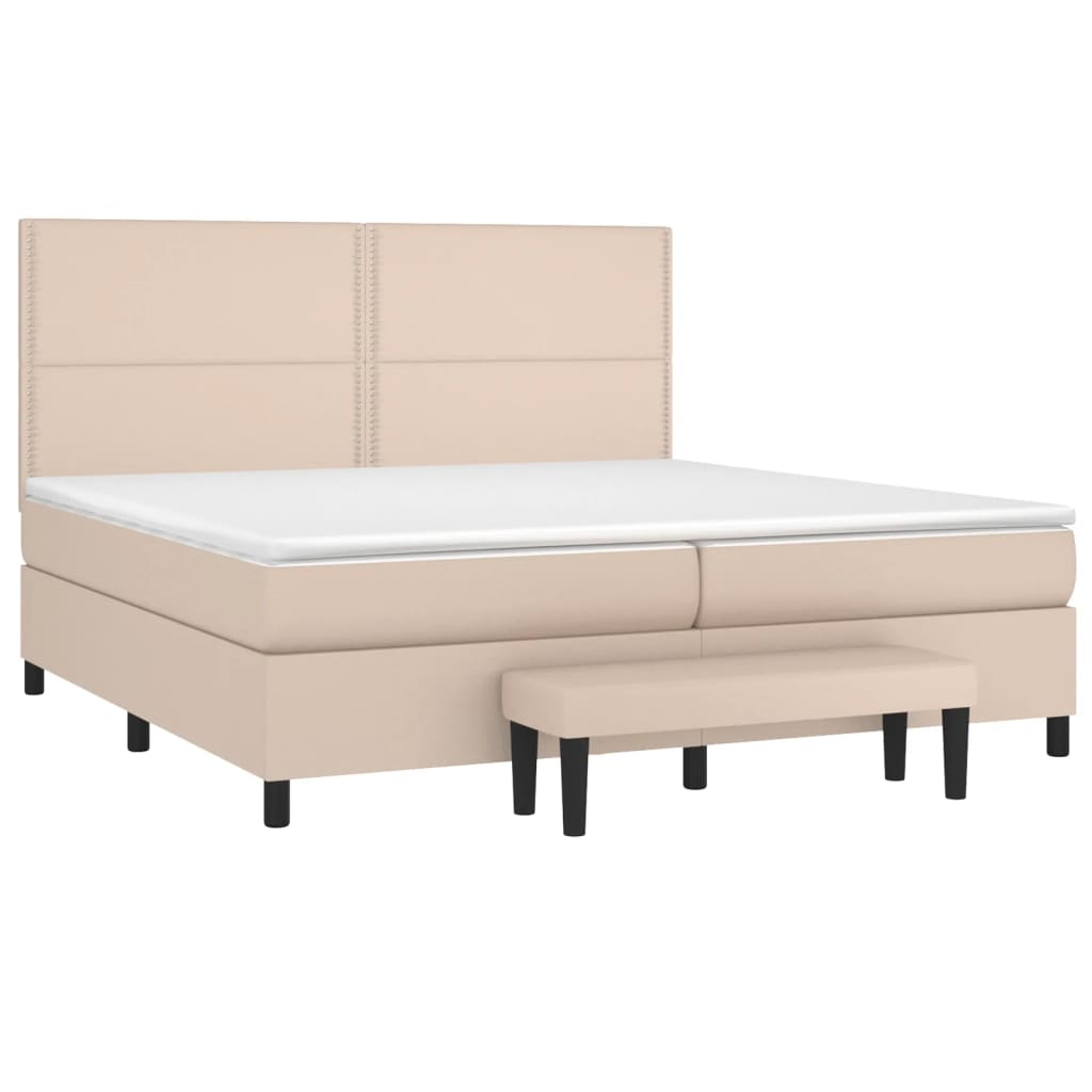 Κρεβάτι Boxspring με Στρώμα Καπουτσίνο 200x200εκ.από Συνθ.Δέρμα