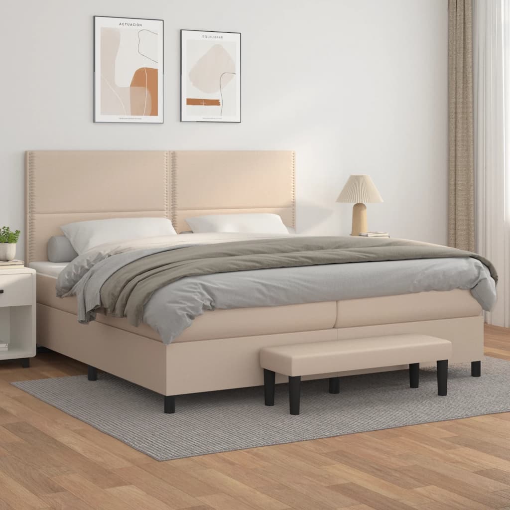Κρεβάτι Boxspring με Στρώμα Καπουτσίνο 200x200εκ.από Συνθ.Δέρμα