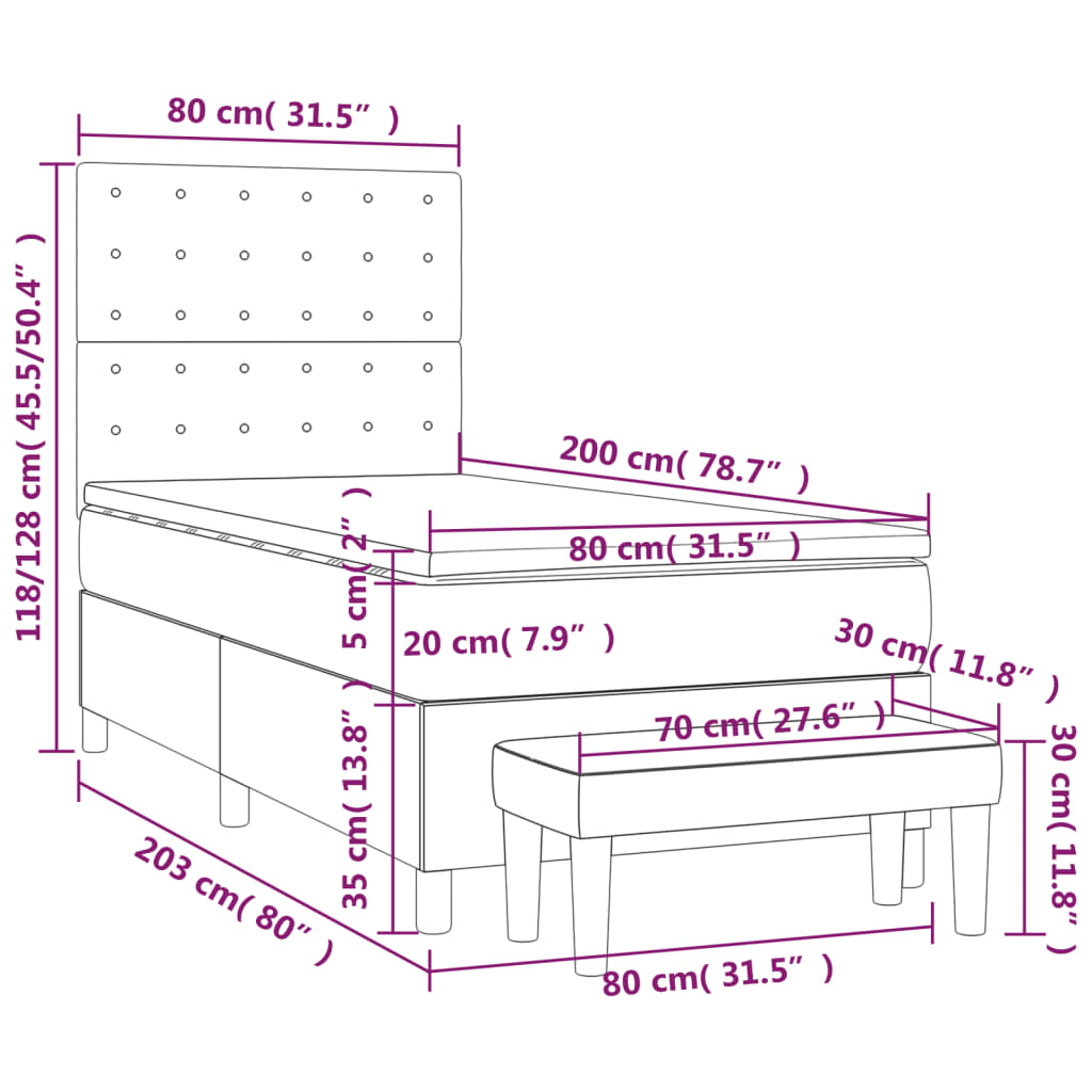 Κρεβάτι Boxspring με Στρώμα Καφέ 80 x 200 εκ. Συνθετικό Δέρμα