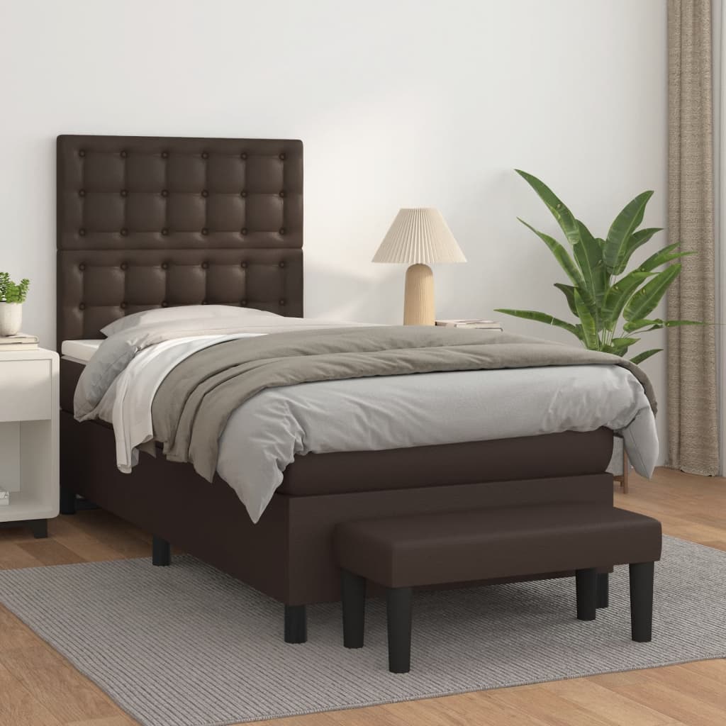 Κρεβάτι Boxspring με Στρώμα Καφέ 80 x 200 εκ. Συνθετικό Δέρμα