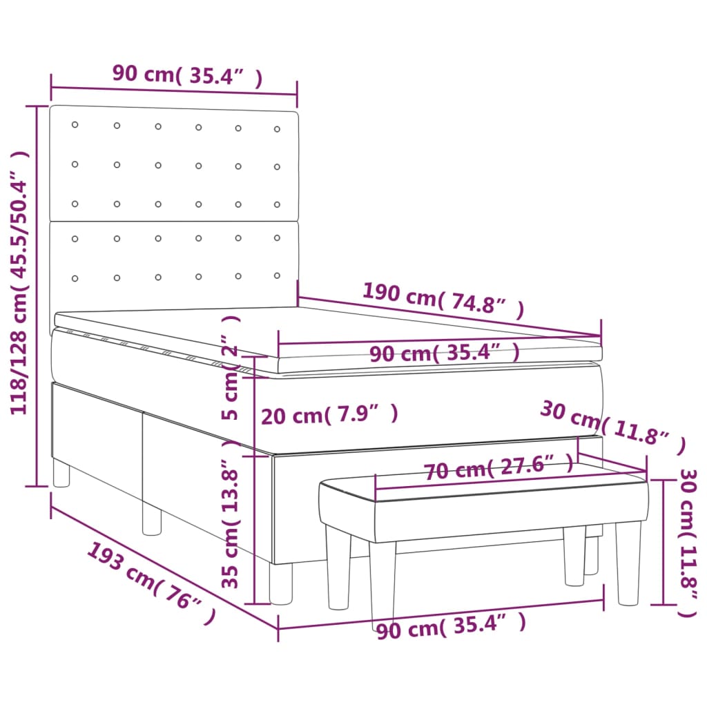 Κρεβάτι Boxspring με Στρώμα Καφέ 90x190 εκ. από Συνθετικό Δέρμα