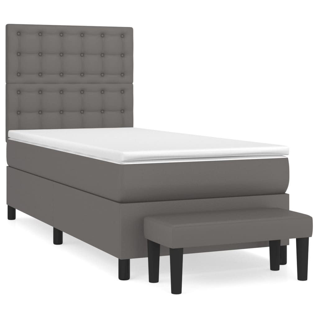 Κρεβάτι Boxspring με Στρώμα Γκρι 90x190 εκ. από Συνθετικό Δέρμα