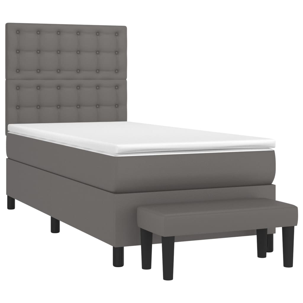 Κρεβάτι Boxspring με Στρώμα Γκρι 90x190 εκ. από Συνθετικό Δέρμα