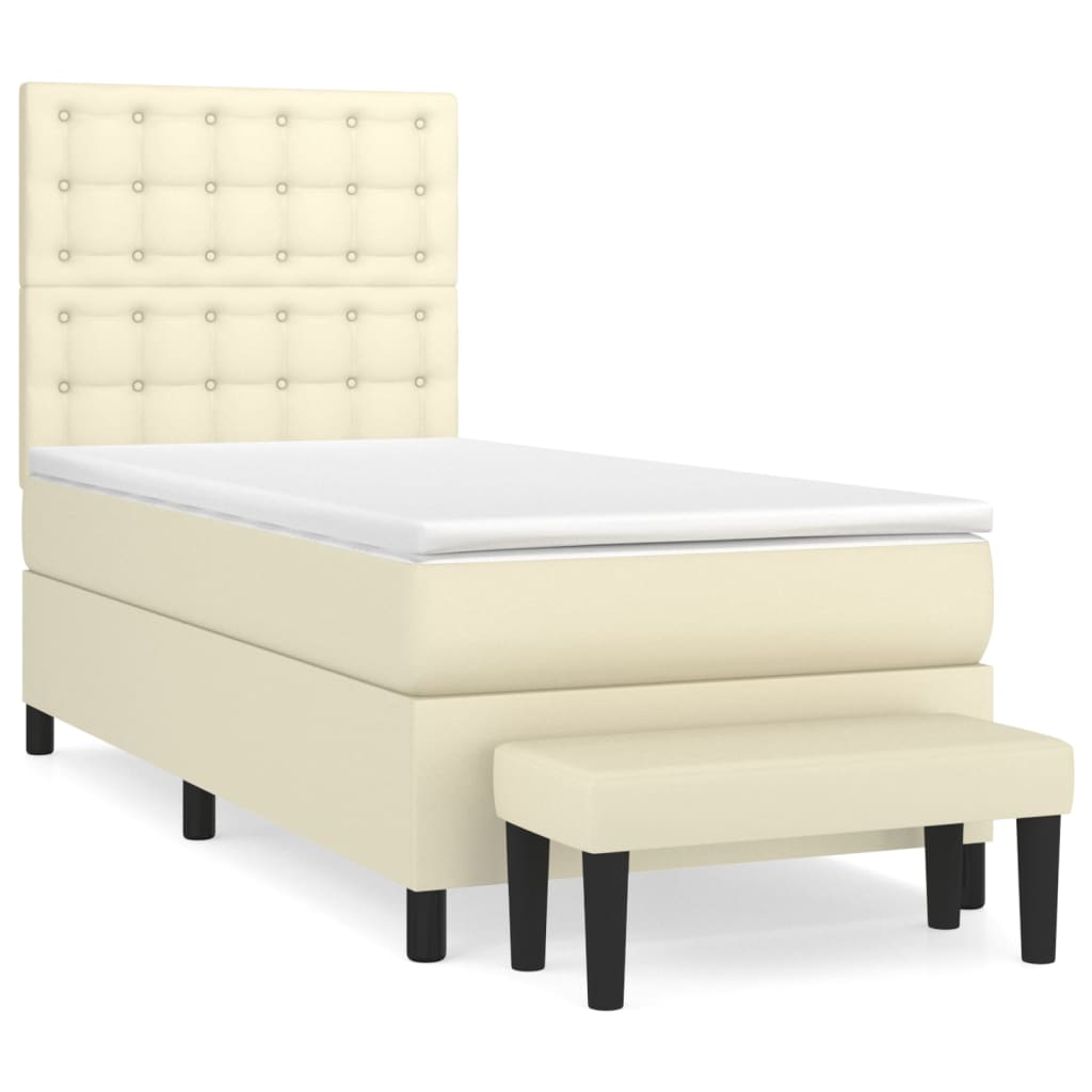 Κρεβάτι Boxspring με Στρώμα Κρεμ 90x200 εκ. από Συνθετικό Δέρμα