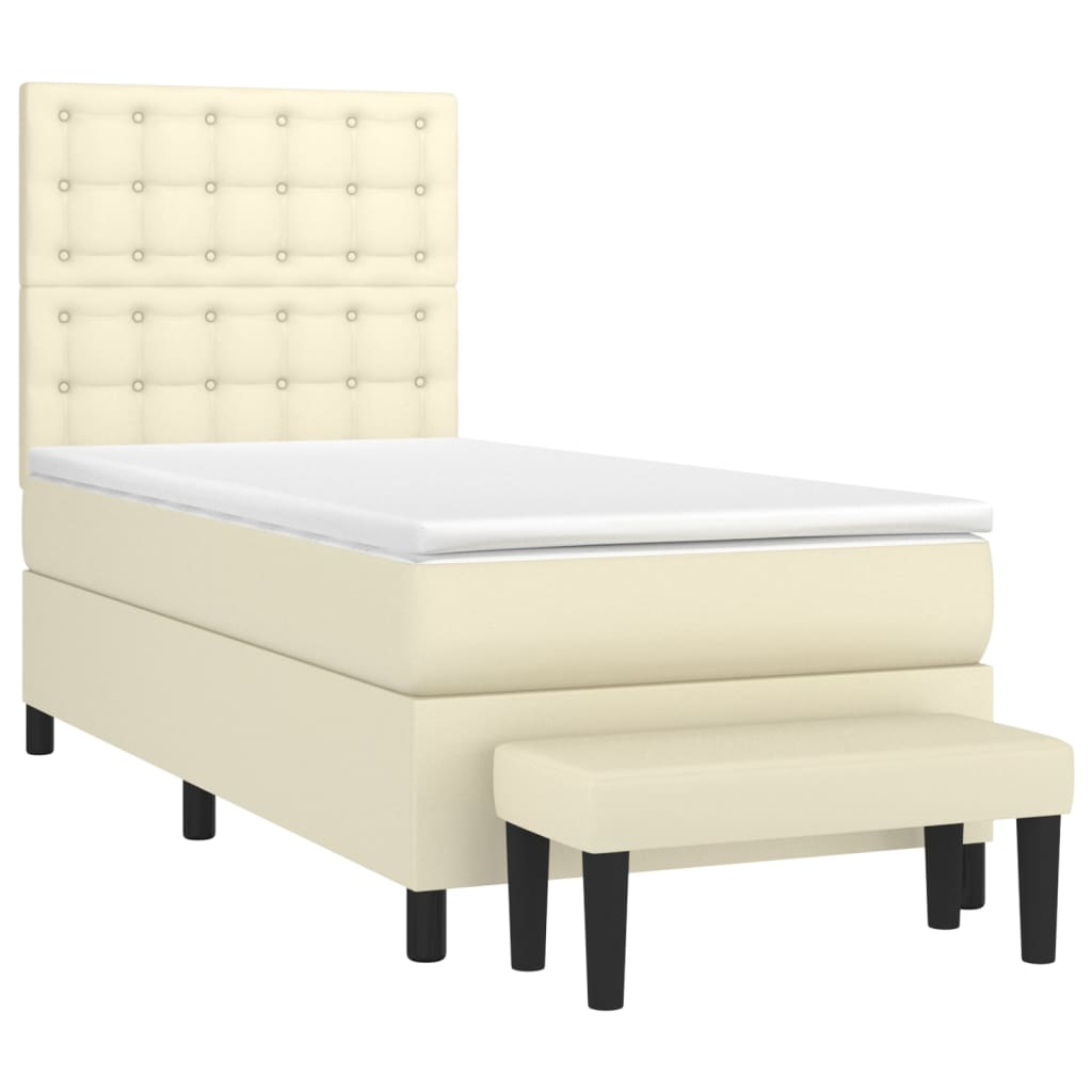 Κρεβάτι Boxspring με Στρώμα Κρεμ 90x200 εκ. από Συνθετικό Δέρμα