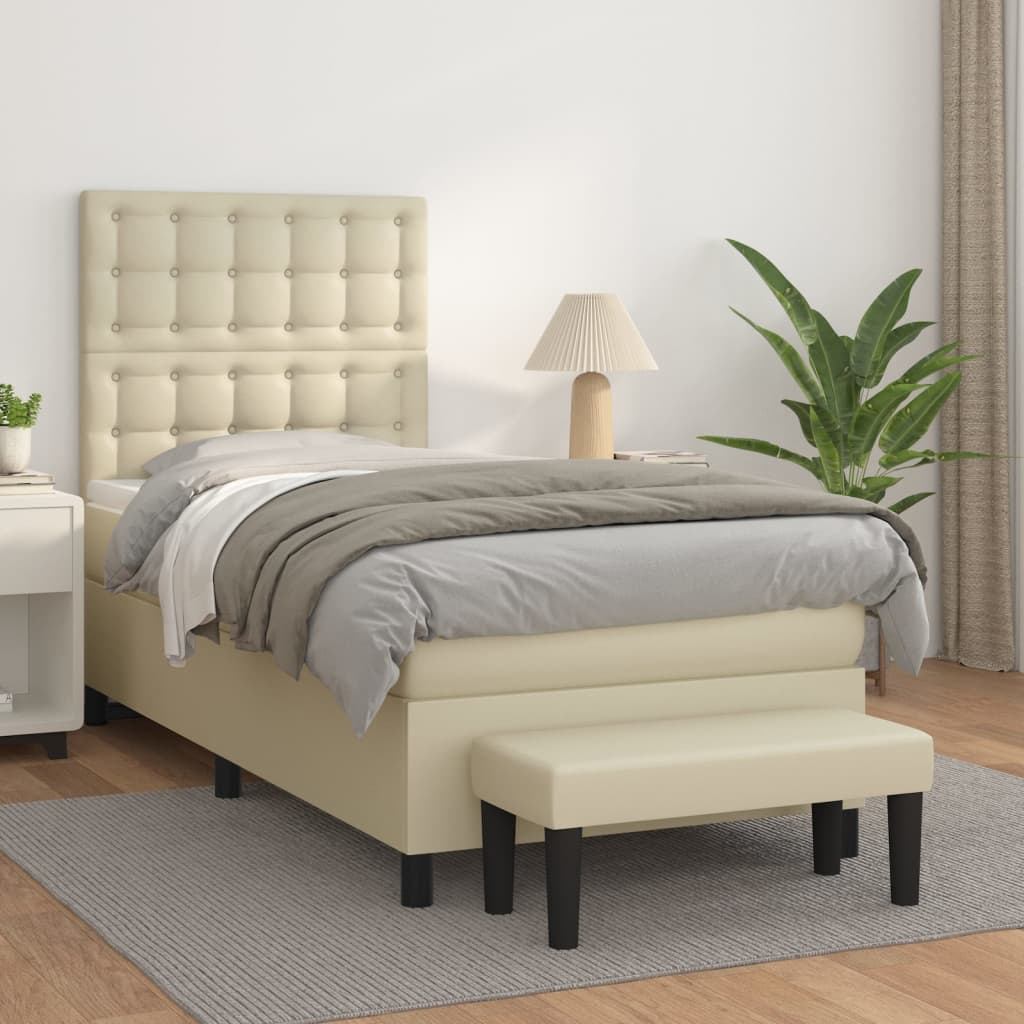 Κρεβάτι Boxspring με Στρώμα Κρεμ 90x200 εκ. από Συνθετικό Δέρμα