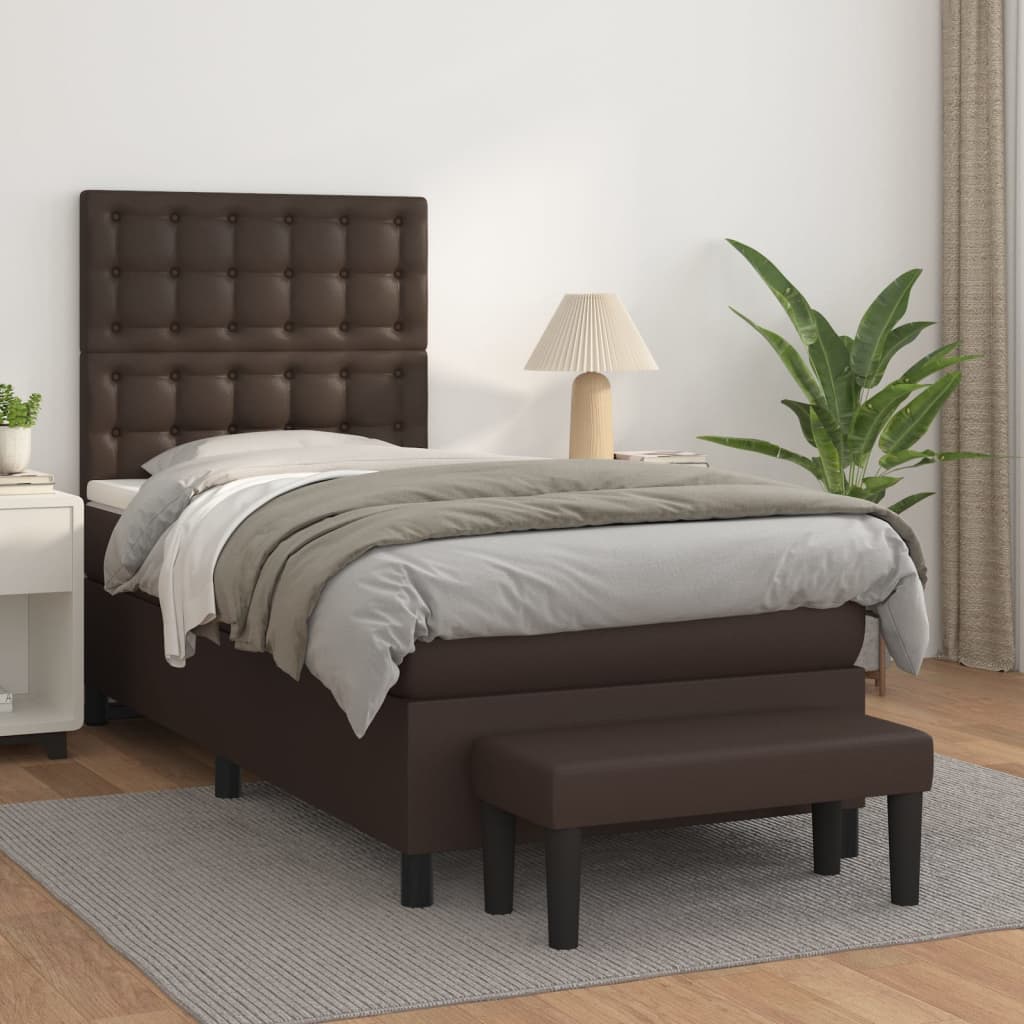 Κρεβάτι Boxspring με Στρώμα Καφέ 90x200 εκ. από Συνθετικό Δέρμα