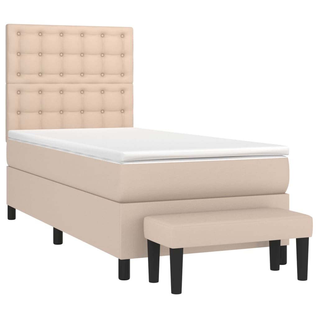 Κρεβάτι Boxspring με Στρώμα Καπουτσίνο 100x200εκ.από Συνθ.Δέρμα