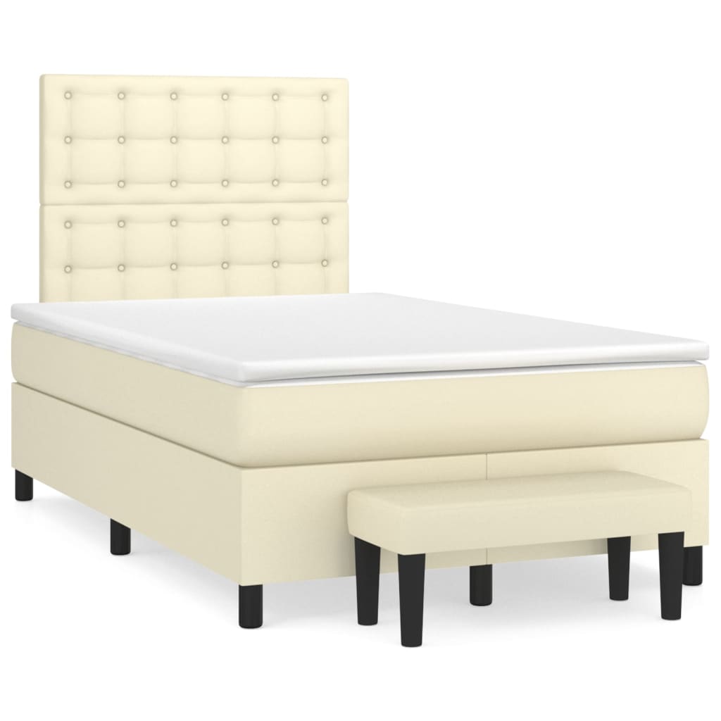 Κρεβάτι Boxspring με Στρώμα Κρεμ 120x200εκ. από Συνθετικό Δέρμα - Pakobazaar