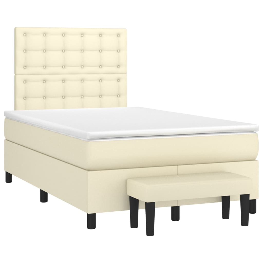 Κρεβάτι Boxspring με Στρώμα Κρεμ 120x200εκ. από Συνθετικό Δέρμα - Pakobazaar
