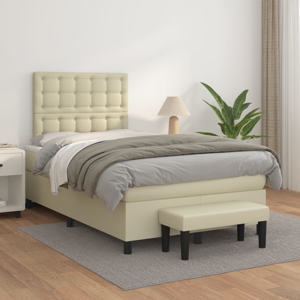 Κρεβάτι Boxspring με Στρώμα Κρεμ 120x200εκ. από Συνθετικό Δέρμα - Pakobazaar