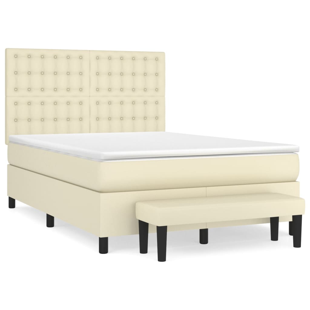 Κρεβάτι Boxspring με Στρώμα Κρεμ 140x190εκ. από Συνθετικό Δέρμα - Pakobazaar