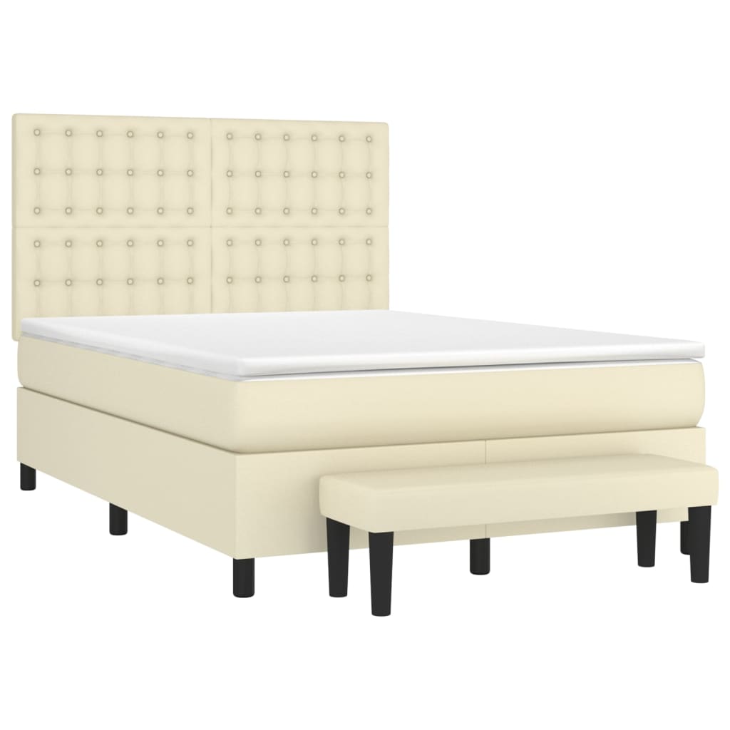 Κρεβάτι Boxspring με Στρώμα Κρεμ 140x190εκ. από Συνθετικό Δέρμα - Pakobazaar
