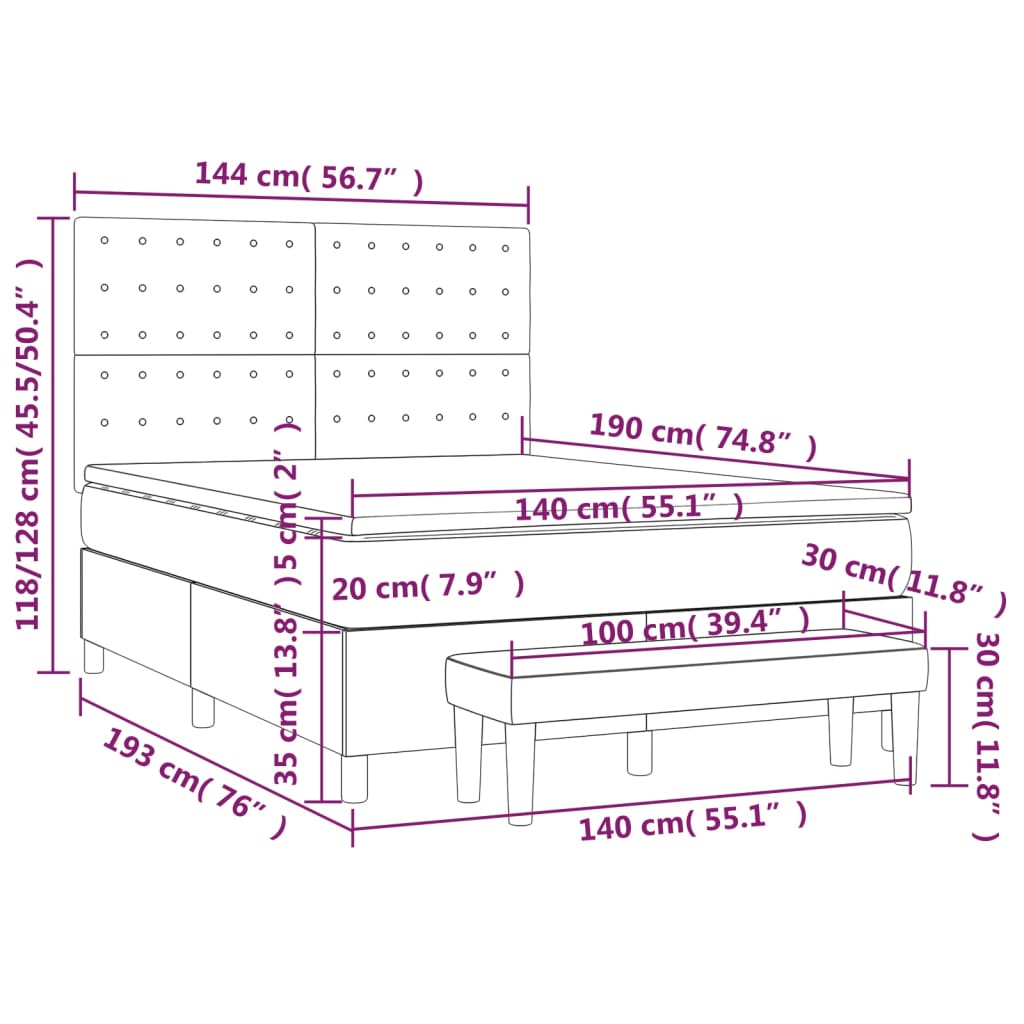Κρεβάτι Boxspring με Στρώμα Κρεμ 140x190εκ. από Συνθετικό Δέρμα - Pakobazaar