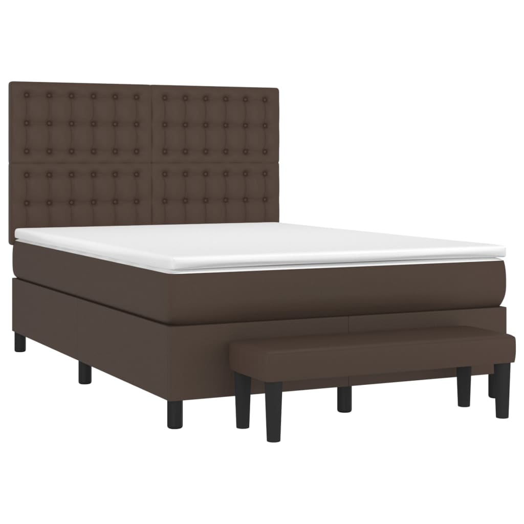 Κρεβάτι Boxspring με Στρώμα Καφέ 140x190εκ. από Συνθετικό Δέρμα