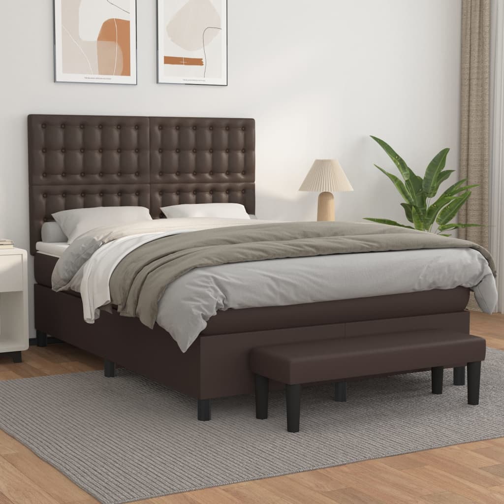 Κρεβάτι Boxspring με Στρώμα Καφέ 140x190εκ. από Συνθετικό Δέρμα