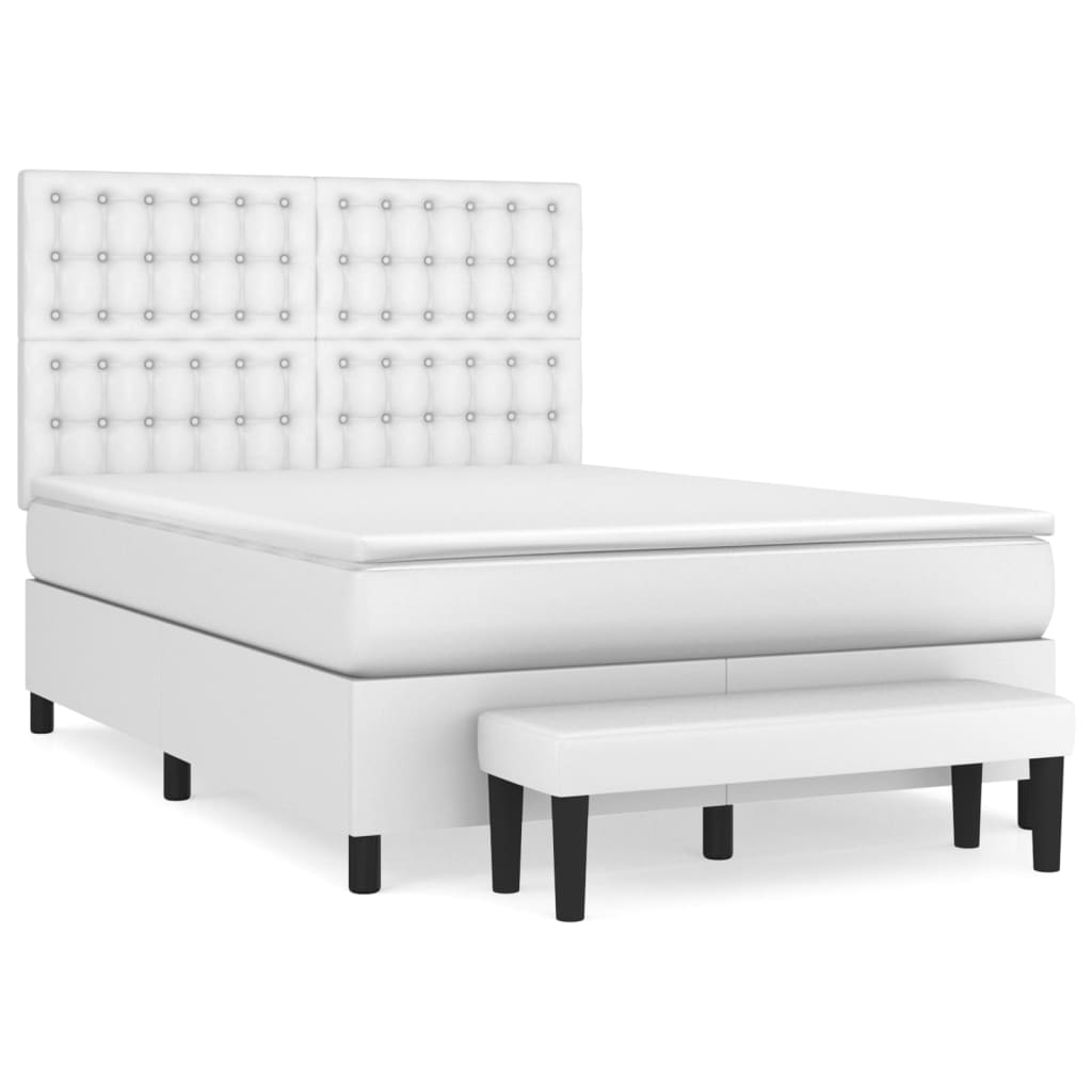 Κρεβάτι Boxspring με Στρώμα Λευκό 140x200εκ.από Συνθετικό Δέρμα
