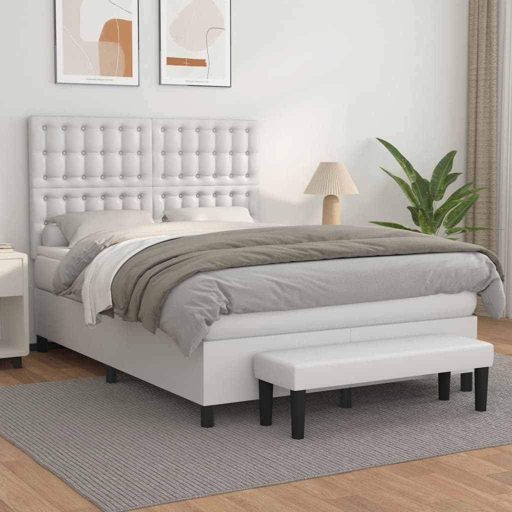 Κρεβάτι Boxspring με Στρώμα Λευκό 140x200εκ.από Συνθετικό Δέρμα