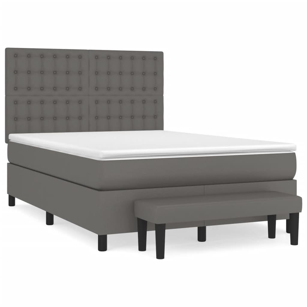 Κρεβάτι Boxspring με Στρώμα Γκρι 140x200εκ. από Συνθετικό Δέρμα