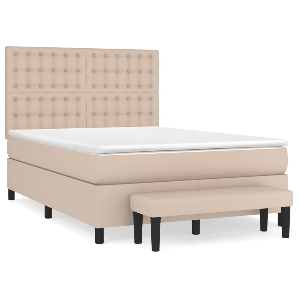 Κρεβάτι Boxspring με Στρώμα Καπουτσίνο 140x200εκ.από Συνθ.Δέρμα - Pakobazaar