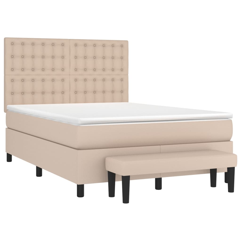 Κρεβάτι Boxspring με Στρώμα Καπουτσίνο 140x200εκ.από Συνθ.Δέρμα - Pakobazaar