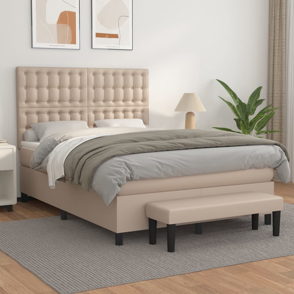 Κρεβάτι Boxspring με Στρώμα Καπουτσίνο 140x200εκ.από Συνθ.Δέρμα - Pakobazaar