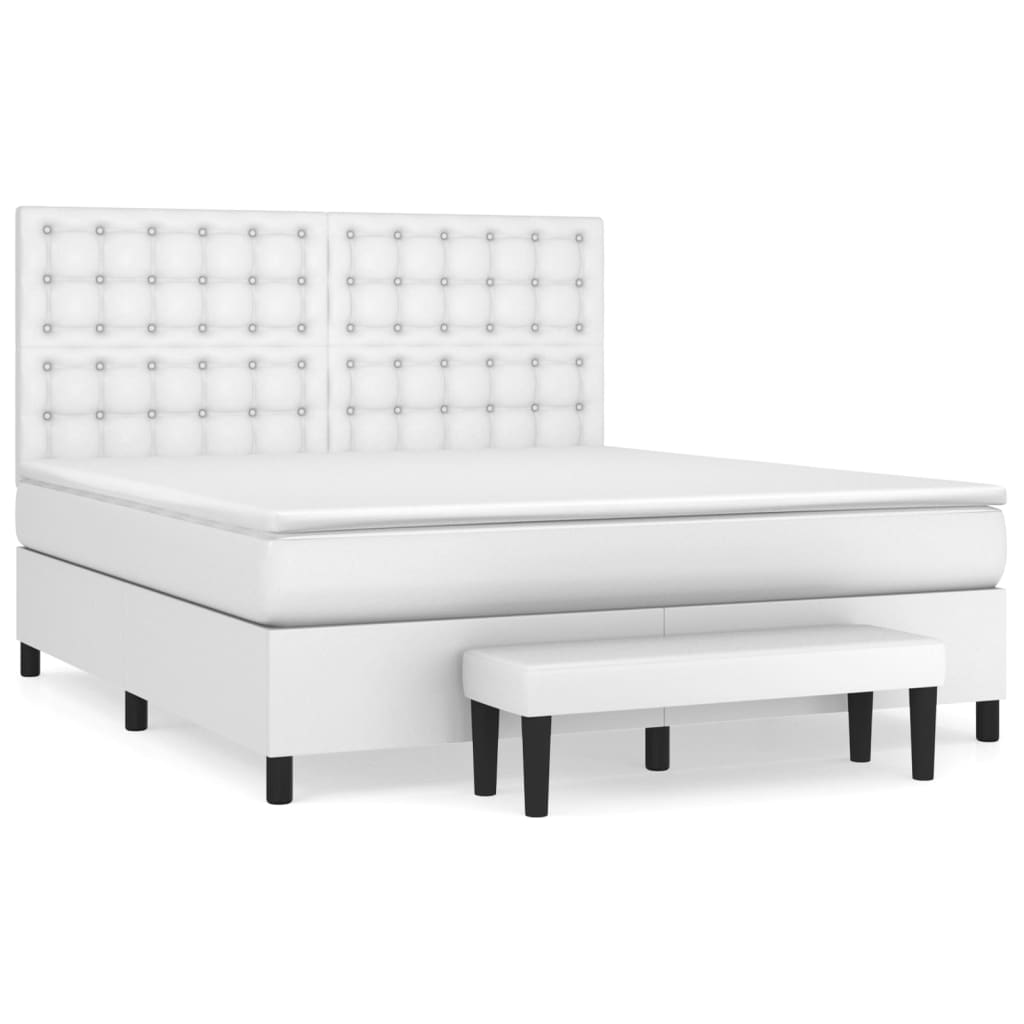 Κρεβάτι Boxspring με Στρώμα Λευκό 160x200εκ.από Συνθετικό Δέρμα