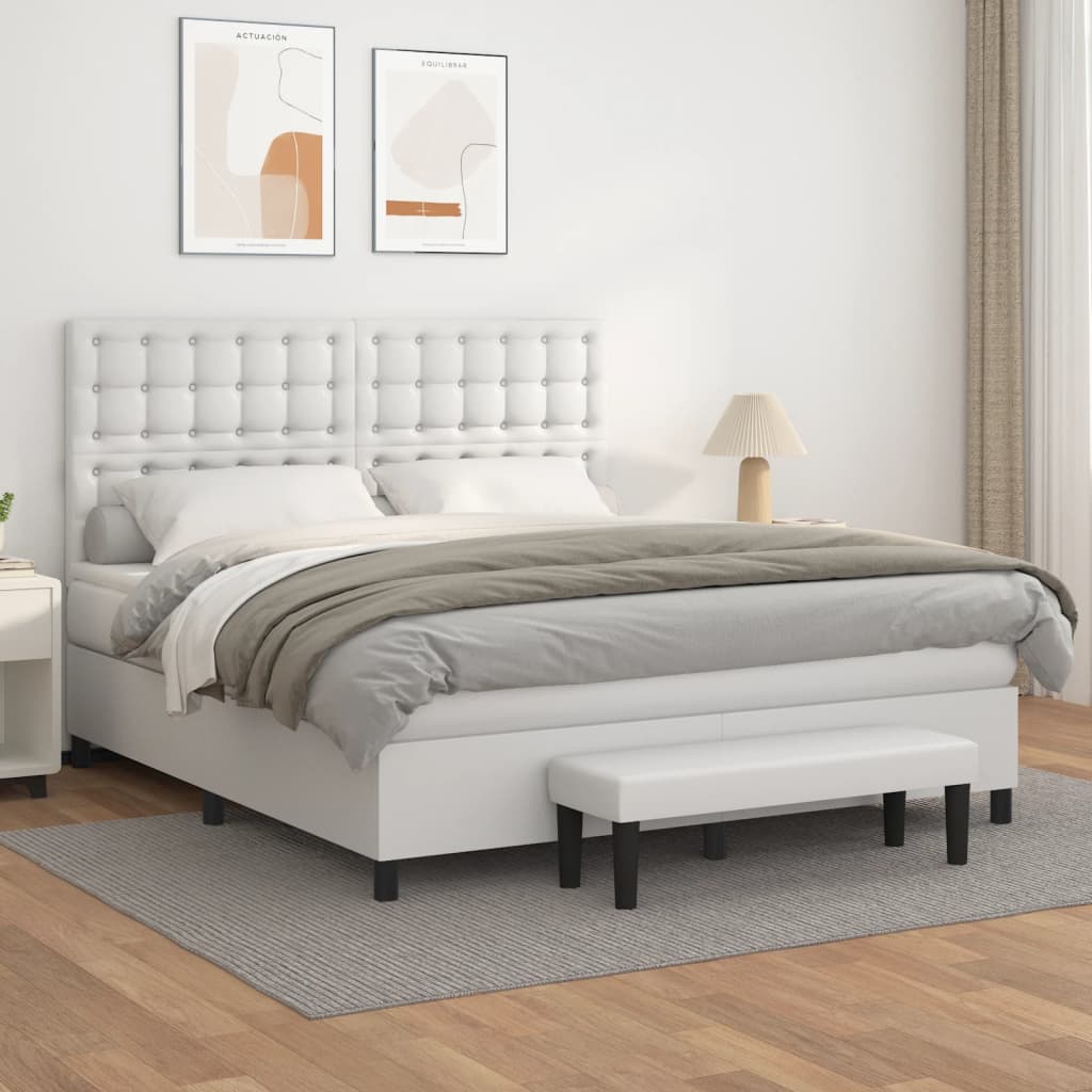 Κρεβάτι Boxspring με Στρώμα Λευκό 160x200εκ.από Συνθετικό Δέρμα