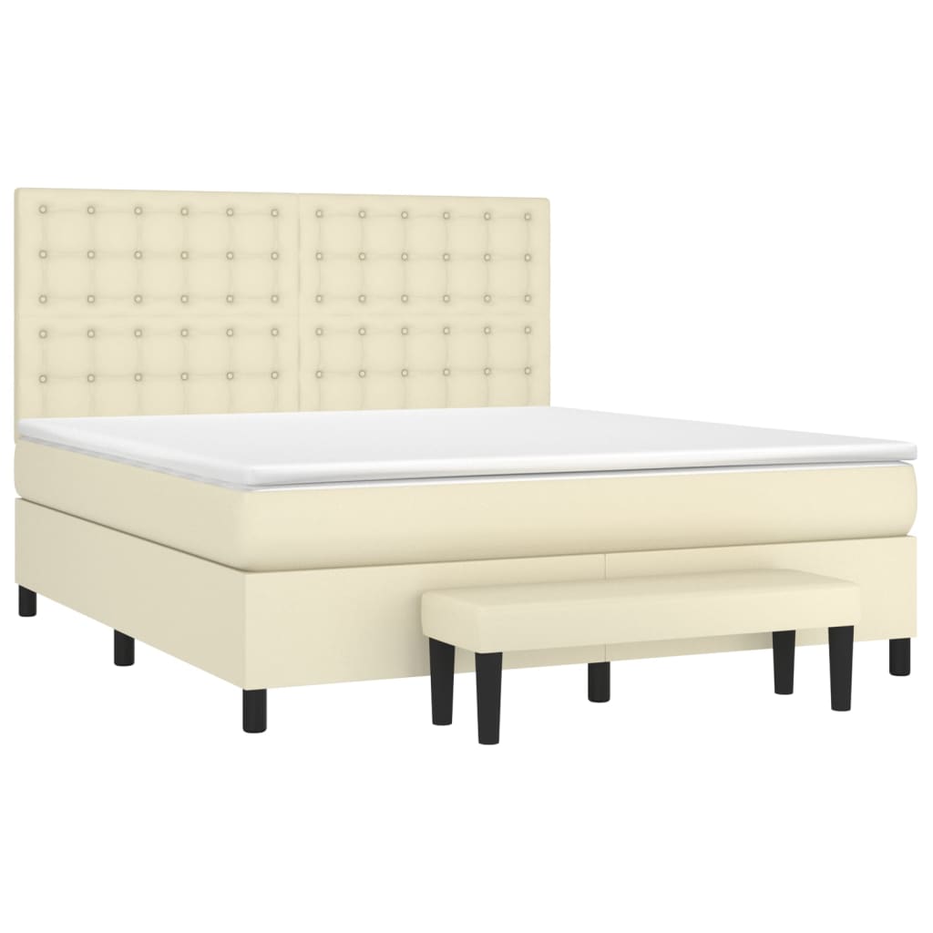 Κρεβάτι Boxspring με Στρώμα Κρεμ 160x200εκ. από Συνθετικό Δέρμα